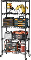 SINGAYE 5 Shelves Storage Wire Shelf Closet Metal Shelving Pantry Wheels | Shelf Bathroom Organizers Metal Kitchen Garage Shelving Unit Laundry Room Organization Home Rack Net Basket with Wheels