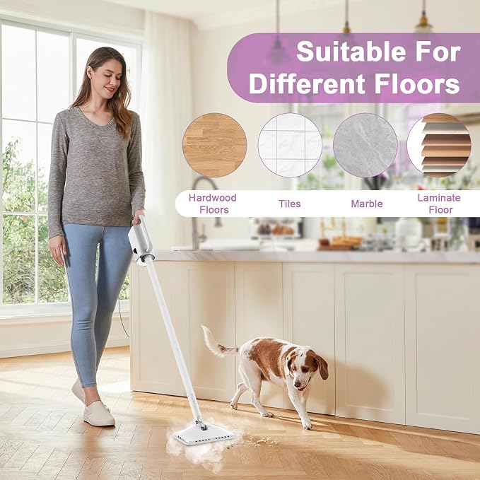 6-in-1 Steam Mop, 1200W Rotated Steam Cleaner for Home, 2 Modes, 400ML Removable Tank, 23FT Power Cord, 2 Pads, Multi-Surface Steamer for Hard Floor, Laminate Floor, Tiles Cleaning (Lunar Halo)