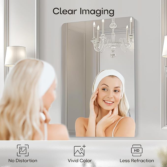 USHOWER 2-Pack Frameless Bathroom Mirrors for Over Sink, 24x36 Inch Rectangular Vanity Mirror with Rounded Corner, Shatterproof Mirror for Vanity, Bedroom, Entryway Upgraded & Remodel