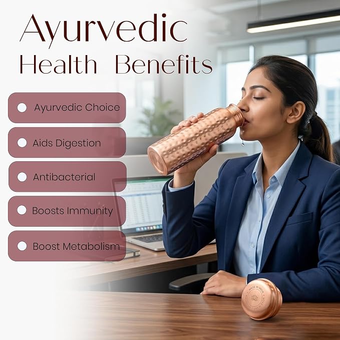 Copper Water Bottle 34 Oz A Hammered Ayurvedic Pure Copper Vessel with Carrying Bag, Straw, Cleaning Brushes Drink More Water, Lower Your Sugar Intake And Enjoy The Health Benefits Immediately