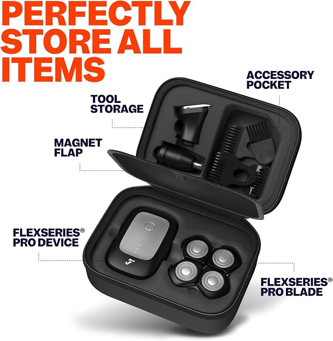 Freebird Electric Head & Body Hair Shaver - Mens Cordless Waterproof Razor with Rotary Blades (FlexSeries Pro, Shaver Kit + Travel Case)