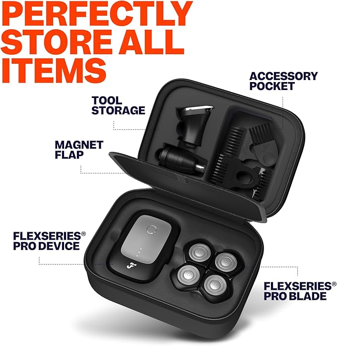 Freebird Electric Head & Body Hair Shaver - Mens Cordless Waterproof Razor with Rotary Blades (FlexSeries Pro, Shaver Kit + Travel Case + Extra Blade)