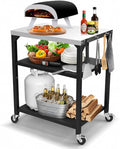Hisencn 3-Tier Pizza Oven Table, Stainless Steel Outdoor Grill Prep Cart | 32x24 Inch Stainless Steel Grill Table for Pizza Ovens,Blackstone,Cuisinart,Portable Food Station with Hooks&Lockable Wheels