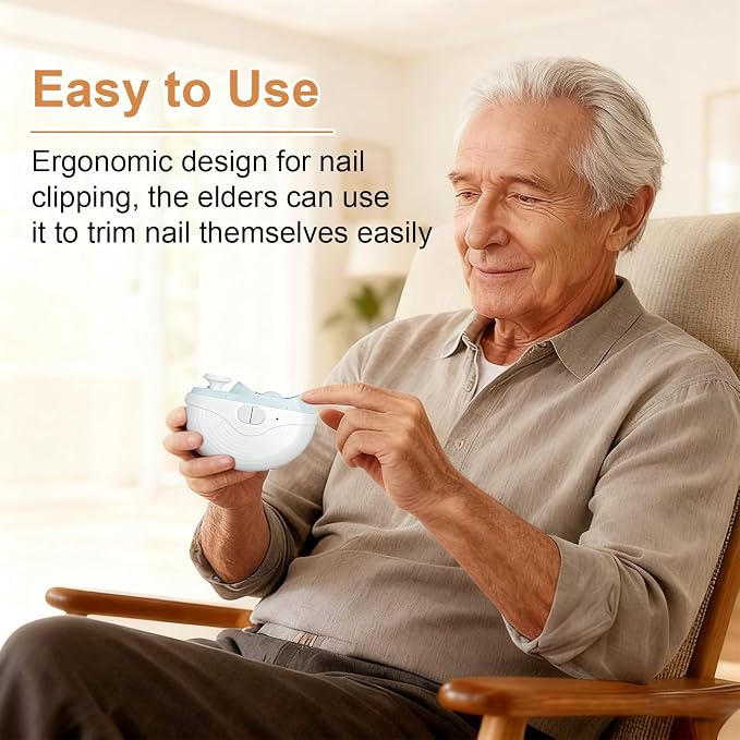 Electric Nail Clipper for Seniors, 3 Speeds Automatic Toe nail Clippers, Electric Nail Trimmer with Polisher, LED Light and Scraps Storage, Rechargeable Nail Grinders for Thin & Thick Toenails (White)