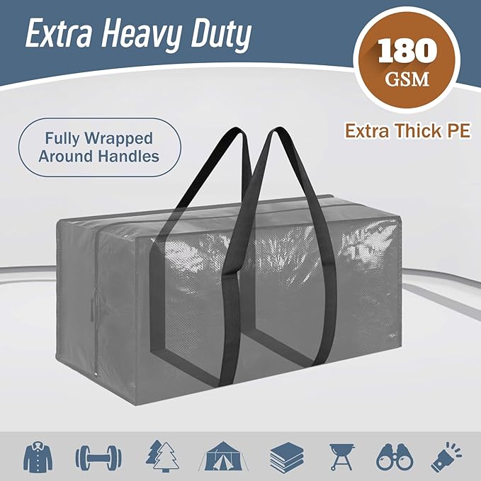 6 Pack Extra Heavy Duty Large Moving Bags with Strong Zipper & Comfortable Handles, Sturdy & Durable Clothes Storage Bags Totes Bins, Packing Moving Boxes for College Supplies, Black | Comfortable Handles, Sturdy & Durable Clothes Storage Bags Totes Bi...