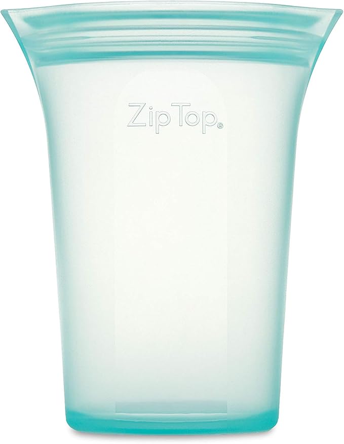 Zip Top Reusable Food Storage Bags | Medium Cup [Teal] | Silicone Meal Prep Container | Microwave, Dishwasher and Freezer Safe | Made in the USA