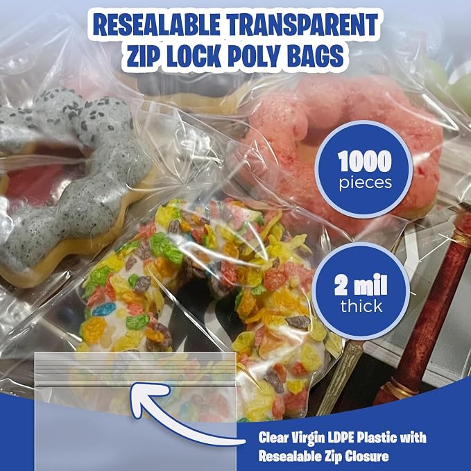 Seal Fresh 3" x 5" (1000 Count) 2 Mil Resealable Plastic Poly Bags — Clear Reclosable Zipper Seal Bags for Jewelry, Beads, Small Parts, Crafts, Party Favors