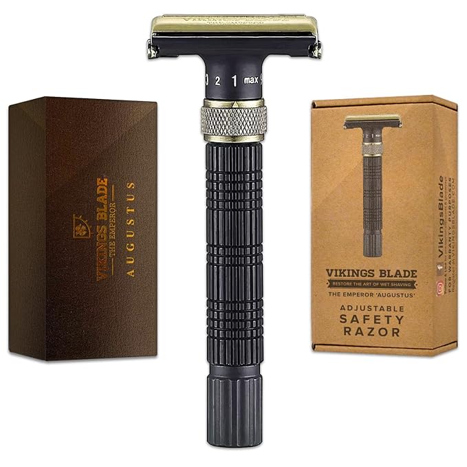 VIKINGS BLADE Adjustable Double Edge Safety Razor + Luxury Case. Smooth, Reusable, Eco-Friendly (The Emperor “Augustus”)