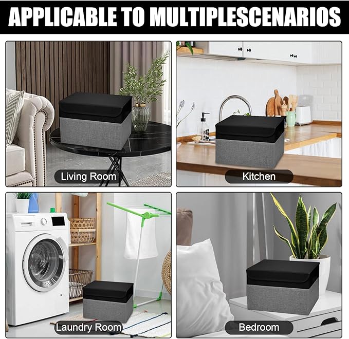 Bagnizer Large 22 Quart Linen Fabric Foldable Storage Bin Cube Organizer Basket with Flip-Top Lid & Handles, Clothes Blanket Box for Home, Office, Closet, Black & Gray, 4 Pack 14.6 x 9.5 x 9.5