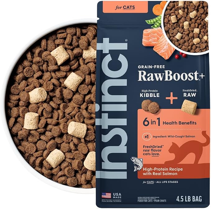 Instinct RawBoost, Dry Cat Food + Freeze Dried, Real Salmon, 4.5 lb Bag | High-protein kibble with FreshDried raw bites, grain-free, real salmon recipe, minimally processed, complete nutrition