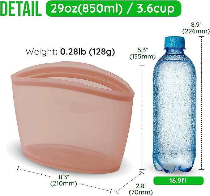 Reusable Silicone Sandwich Bag, 3.5 Cups, Food Storage Container, Made in Korea BPA-Free Platinum Silicone, Reusable Freezer Bag, Microwave Safe, Sous Vide, Lunch Baggies, 29oz, Dry Rose | Reusable Zip Bag