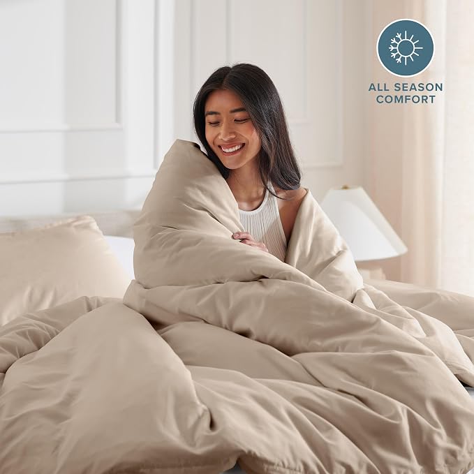 Bare Home Bedding Duvet Cover Queen Size - Premium 1800 Super Soft Collection - Lightweight, Cooling - Soft Breathable Bedding Duvet Cover (Queen, Pebble)