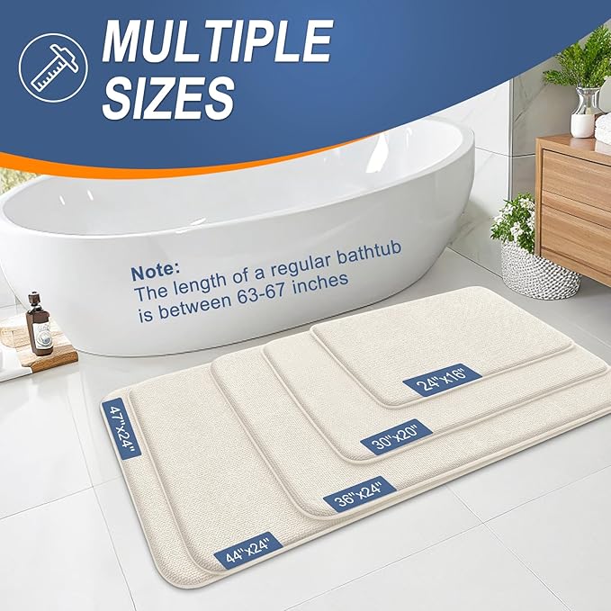 OLANLY Thick Memory Foam Bathroom Rugs 36x24, Absorbent Bath Mat, Ivory | Soft Quick Dry Bath Rugs Mats, Non-Slip, Machine Washable Carpet for Bathroom Floor, Tub and Shower, Home Decor Accessories