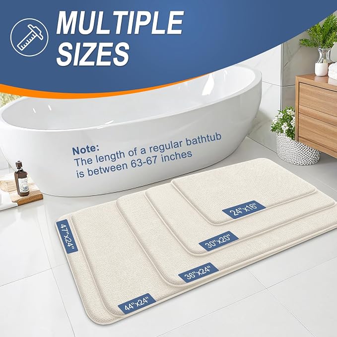 OLANLY Memory Foam Bathroom Runner Rugs 70x24, Absorbent Long Mat, Ivory | Soft Quick Dry Bath Mat Rugs, Non-Slip, Machine Washable Mat for Bathroom Floor, Tub and Shower, Home Decor Accessories