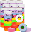 Perco 1 Line Multicolored Sleeves— 80,000 Labels for Perco Lite, X, Plus & Pro Guns—Includes White, Yellow, Blue, Lavender & Fluorescent Colors (Red Green Pink Orange)—80 Rolls, 10 Sleeves—Made in USA