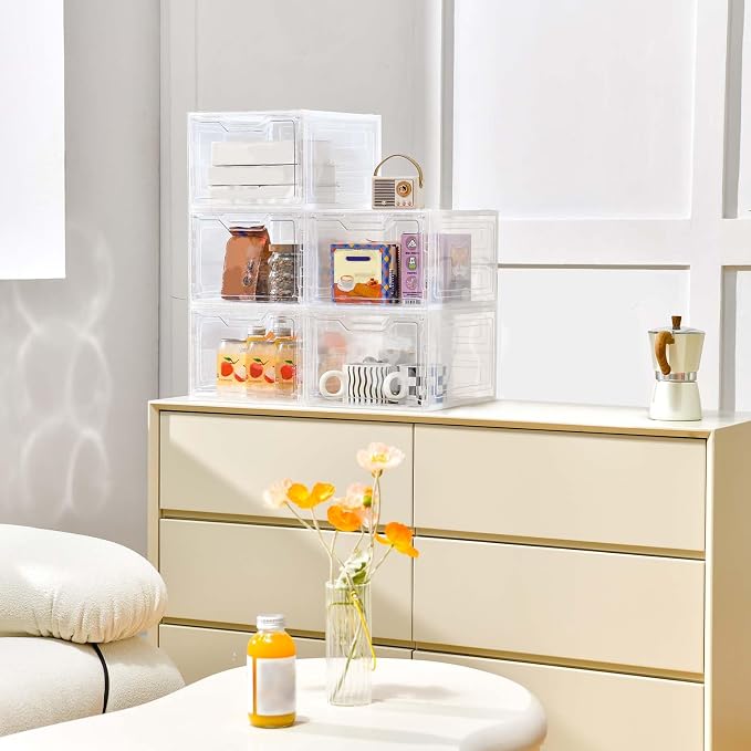 10 Pack Clear Storage Bins with Lids, 19 Qt Closet Organizers and Storage | Stackable, Magnetic Doors, Clothes Organizers and Storage, Purse Organizer, Craft Containers