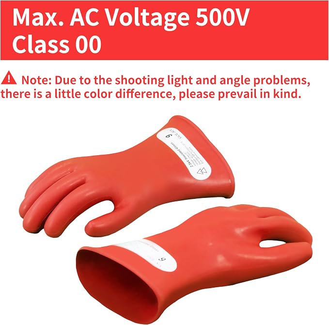 Dielectric Electrician Gloves - Class 00 ASTM Compliant Insulated Electrical Rubber Gloves For Work,Linemen,Shock Resistant