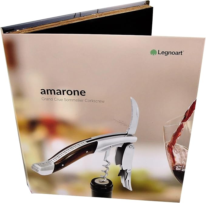 Amarone Stainless Steel Sommelier Corkscrew with Light Pakkawood Handle
