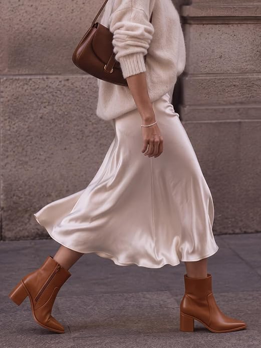 Coutgo Womens Ankle Boots Chunky Low Heel Closed Pointed Toe Zip Booties | 2.4-inch Block Heel,Side Zipper,Dressy Casual,Work Office,Fall Winter,Dress Shoes