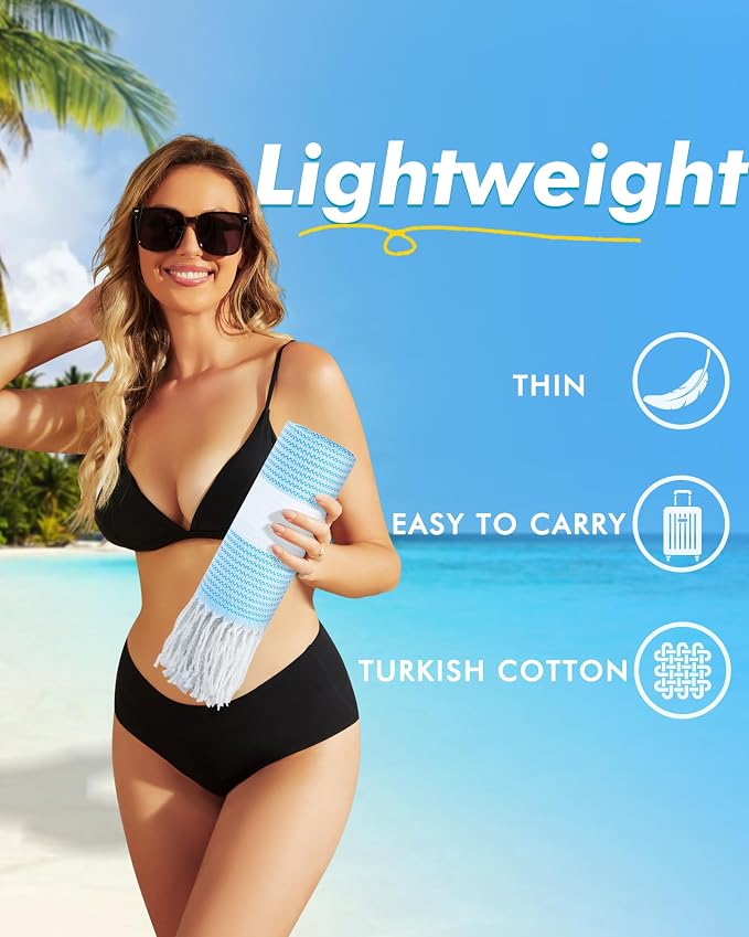 Genovega 6 Packs Oversized Turkish Beach Towel 74"x38" Thin Quick Dry Sand Free Pool Swim Towels Large XL Adult Clearance Blanket Travel Vacation Accessories Essentials Mulite Deep Blue Dot