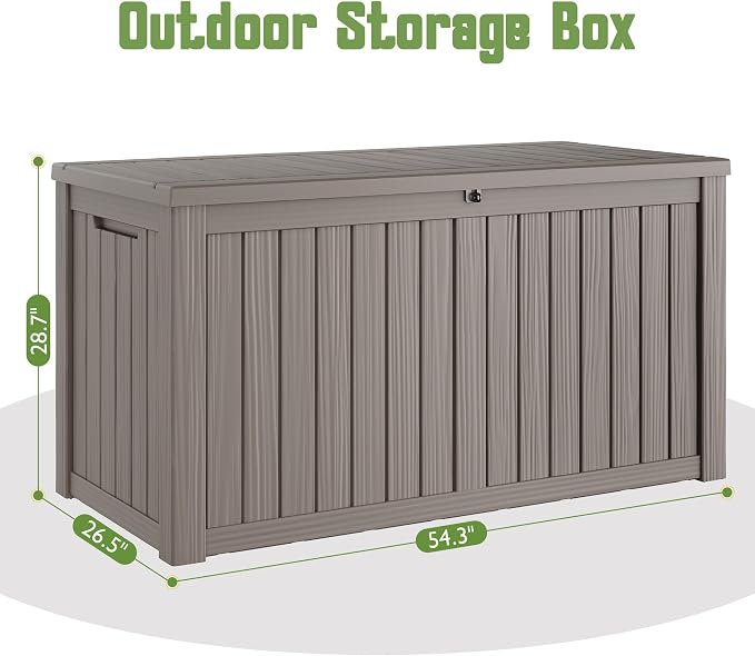 Outdoor Storage Box, 180 Gallon Large Outdoor Resin Deck Box, Storage Waterproof Boxes Lockable Lid for Garden Tools, Pool Supplies, Patio Furniture and Cushions, Grey