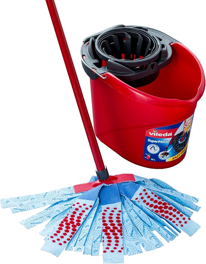 Vileda SuperMocio 3Action XL Mop & Bucket Set with Additional Refill | Includes Torsion Wringer for Faster Drying, Deep‑Cleaning 3 Power Zones Remove Stubborn Dirt, 3‑in‑1 XL Microfibre Mop Head