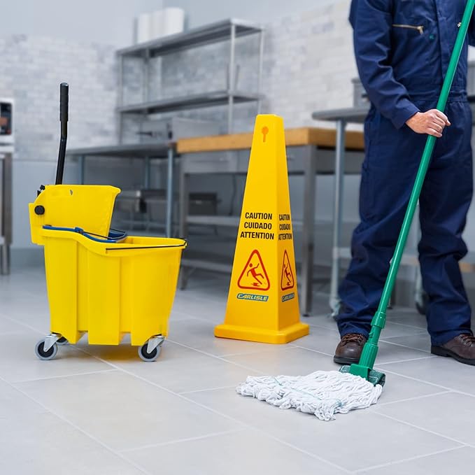 SPARTA OmniFit Mop Bucket System, Durable Mop Bucket, Side Press Wringer, and Soiled Water Insert, Floor Cleaning Essentials for Commercial and Home Use, 35 Qt Capacity, 1 Count, Yellow