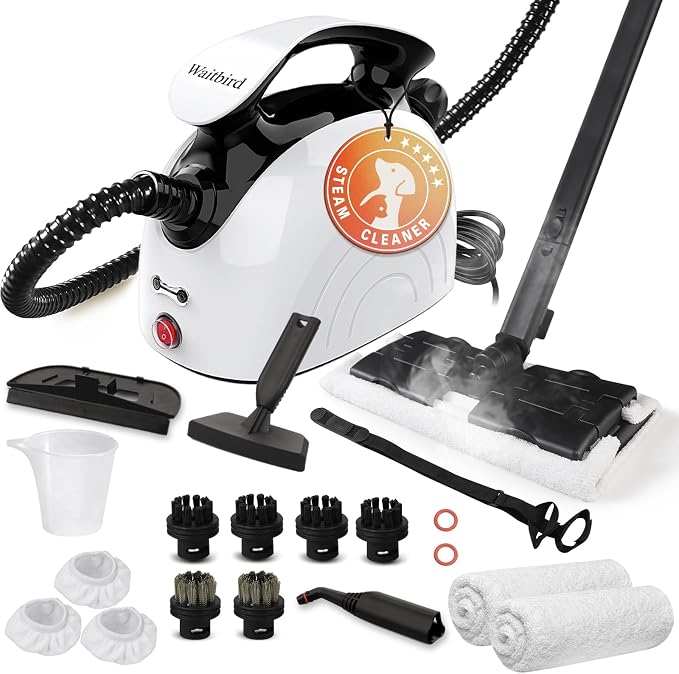 Waitbird Steam Cleaner for Home, 4.5 Bar High Pressure 248°F Fast Heat Handheld Steamer for Cleaning, 21-Piece Accessory Kit, Chemical Free Multi-Purpose Cleaner for Floors, Grease, Tile, Grout