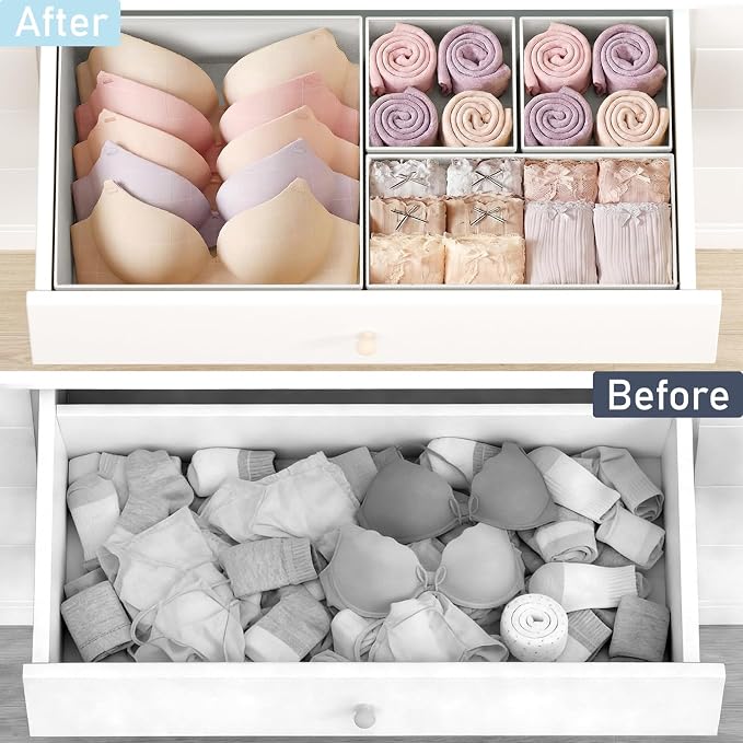 DIMJ Drawer Organizer Clothes 28 Pack - Foldable Baby Organizers and Storage & Closet Organizers for Bedroom, Closet - Nursery Organization Dresser Dividers for underwear, Sock,Bra, Belt, Tie,White