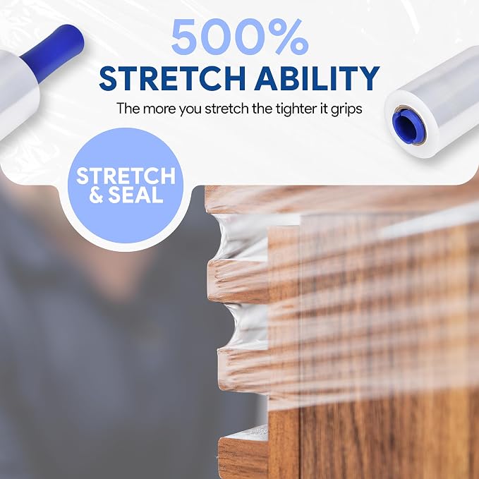 International Plastics Co. 5" Plastic Stretch Film Wrap with Rotating Handle 1000 feet 500% Stretch Ability (36 Pack, 5" Spinning Handles)