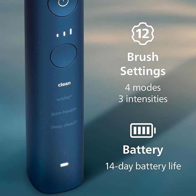 Philips Sonicare DiamondClean 9000 Electric Toothbrush - Sonic Toothbrush with App, Pressure Sensor, 12 Brushing Settings, Replacement Reminder, Charging Stand, Travel Case, Aquamarine, HX9911/92