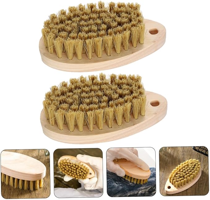 2pcs Bristle Brush Carpet Cleaner Brush Floor Scrubbing Brush Long Handled Stiff Brush Shoes Washing Scrub Brush Floor Cleaning Brush Laundry Soft Fur Shoe Brush Wood