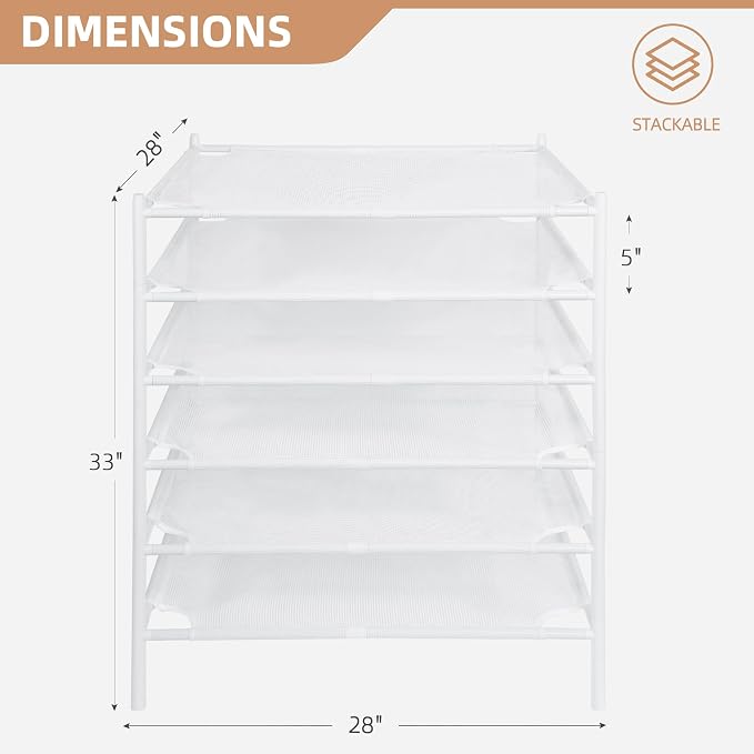 STORAGE MANIAC Sweater Drying Rack, Mesh Clothes Drying Rack, Stackable Laundry Drying Rack, Lay Flat Dryer for Delicates, Portable Dry Rack for Indoor or Outdoor, White, 6-Pack