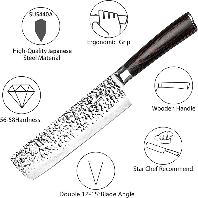 imarku Nakiri Knife 7 Inch, Japanese High Carbon Stainless Steel Chopper | Flat-edge blade creates clean, even vegetable and meat cuts, ergonomic handle supports daily chopping and meal preparation
