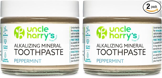 Uncle Harry's Peppermint Remineralizing Toothpaste | Natural Whitening Tooth Paste Freshens Breath & Promotes Enamel | Vegan Fluoride Free Toothpaste (2 Pack)