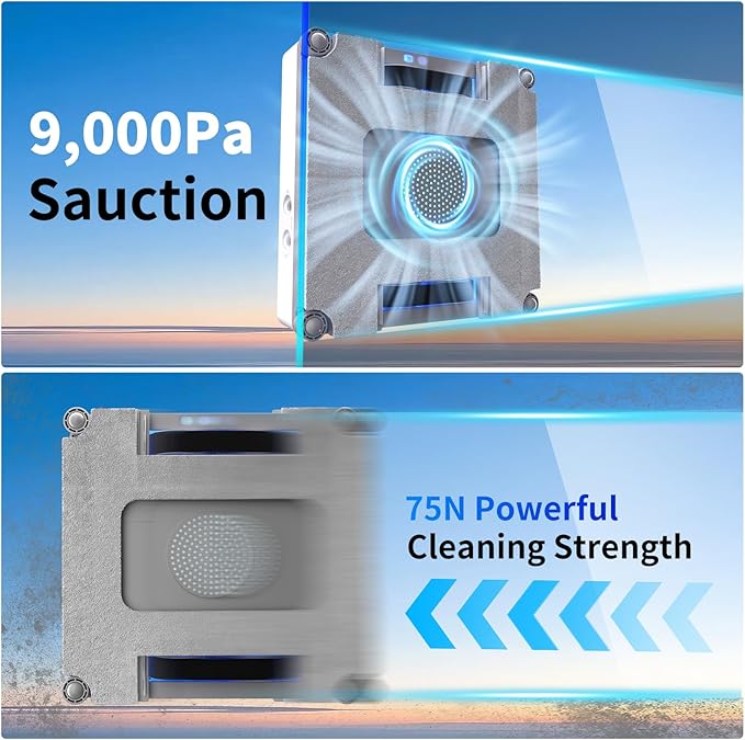 Window Cleaning Robot,9000Pa Sauction & 75N Cleaning Force with 4 Water Spray Support 5 Cleaning Modes & Remote Control,Window Cleaner Robot for Wet Cleaning Frame & Frameless Windows & Tiles