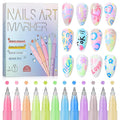 SAVILAND Nail Art Pens Set: 12 Colors Quick-Drying Ballpoint 3D Nail Polish Pens Paint Markers for Nail Art Painting, Dotting, Liner & Detailing Design, Beginner-Friendly DIY Manicure Tools Kit