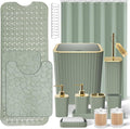 XLHOMO 26PC Bathroom Accessories Set - Gorgeous Sage Green Bathroom Set, Bathroom Accessory Set, Shower Curtain Set with Bathtub Mats for Shower Tub, Trash Can & Soap Dispenser