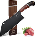 DRGSKL Meat Cleaver Knife 8 inch - Black Butcher Knife for Meat Cutting | Japanese ATS-34 Steel, Full Tang, Ergonomic Walnut Handle, Precision Cutting, Gift Box