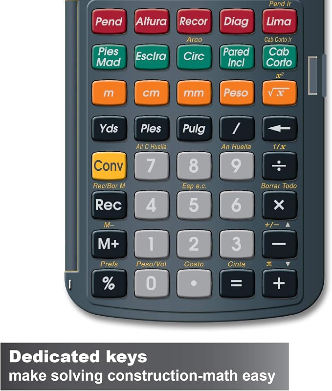 Calculated Industries 4054 Construction Master 5 Calculator | en Español, Feet-Inch-Fraction, For Carpenters, Construction Calculator with all Spanish labeling