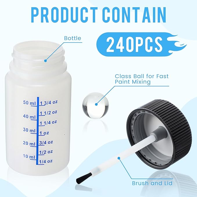Mumufy 180 Pcs Touch up Paint Bottles with Brush and Lid Empty Touch up Bottle with Mixing Balls 2 oz Fluid Capacity Leftover Paint Container for Car Scratches Repair (Black,Blue)