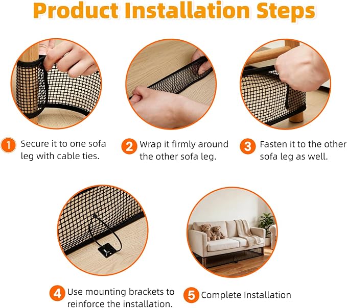 Under Couch Blocker and Bed Blocker for Pets, Toy Blocker with Zip Ties, Furniture Gap Guard to Stop Dogs, Cats and Toys from Rolling Under (Black, 394 × 3.94 Inch)
