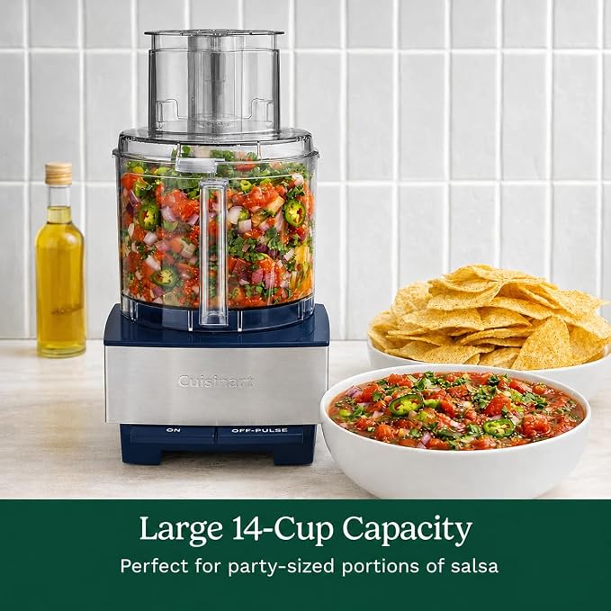 Cuisinart Food Processor 14-Cup Vegetable Chopper for Mincing, Dicing, Shredding, Puree & Kneading Dough, Navy Stainless Steel, DFP-14BCNYCB