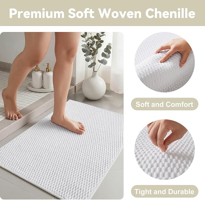 Triohero Large Bathroom Rugs Non Slip Washable Bath Rugs Super Absorbent Bathroom Rug Thin Quick Dry Low Pile Bath Mats, White 36"x48"