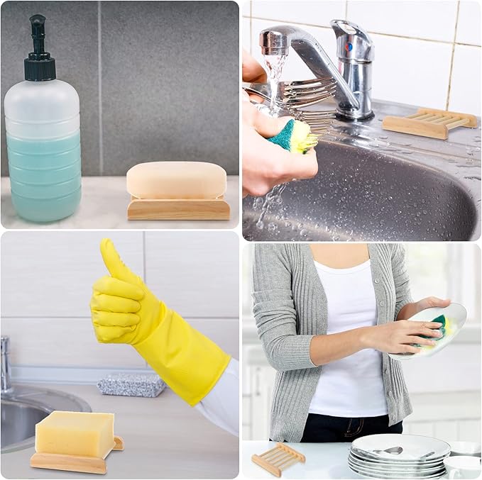 Amyhill 120 Pcs Bamboo Wood Soap Dish Bulk Bathroom Wooden Soap Holder Savers Self Draining Dishes Handcraft Tray, 3.3 x 3.3 x 0.67 Inch (Wood Color)