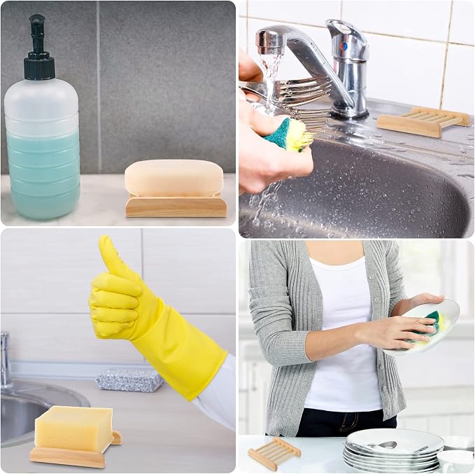 Amyhill 50 Pcs Bamboo Wood Soap Dish Bulk Bathroom Wooden Soap Holder Savers Self Draining Dishes Handcraft Tray, 3.3 x 3.3 x 0.67 Inch (Wood Color)