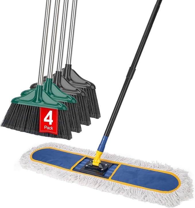 4 PCS Outdoor/Indoor Broom and 24" Commercial Dust Mop