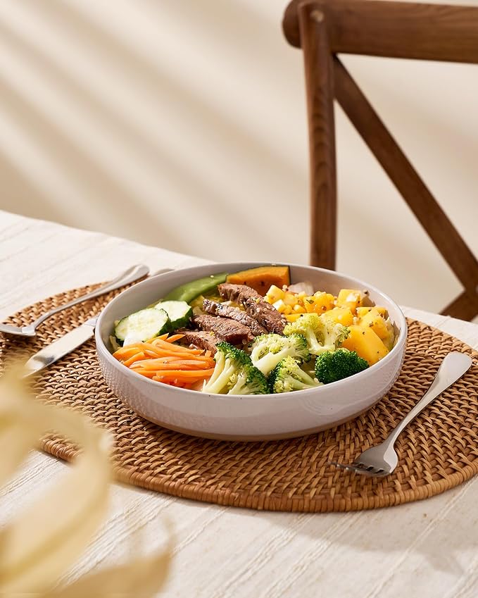 famiware Milkyway 33 oz Bowl Set, Pasta Bowls Set of 8, Salad Bowls Perfect for Your Friend for Housewarming, Thanksgiving, Christmas, Light Gray