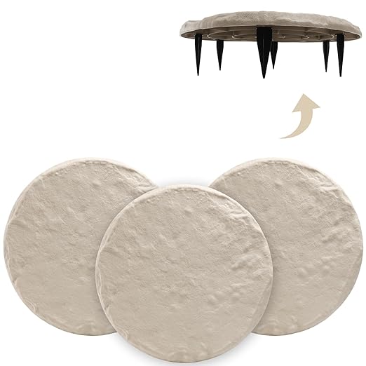 4Pcs Large Stepping Stones Outdoor Garden Walkway,Durable Pavers for Patio | Weatherproof Resin Stepping Stones with Ground Stakes for Easy Installation,Pathway, and Landscaping Round Beige