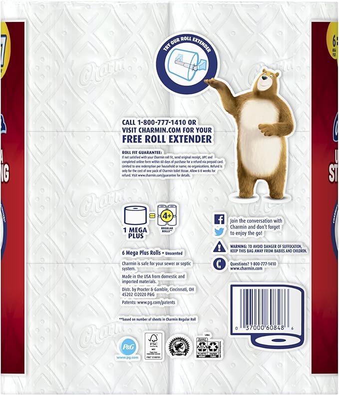 Charmin Ultra-Strong 2-Ply Toilet Paper, 297 Sheets Per Roll, Pack Of 6 Mega Rolls